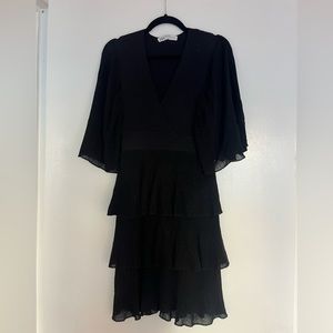ZARA Black Shimmer Flutter Sleeve Tiered Mini Dress